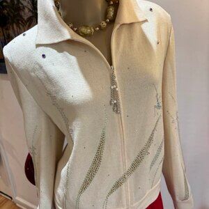 St John jacket 14 Large cream embellished crystals paillettes